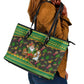 Jamaica Christmas Leather Tote Bag Rasta Santa Snowman Gingerbread Drummer Palm Trees - African Pride