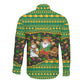 Jamaica Christmas Long Sleeve Button Shirt Rasta Santa Snowman Gingerbread Drummer Palm Trees - African Pride