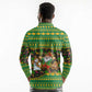 Jamaica Christmas Long Sleeve Polo Shirt Rasta Santa Snowman Gingerbread Drummer Palm Trees - African Pride