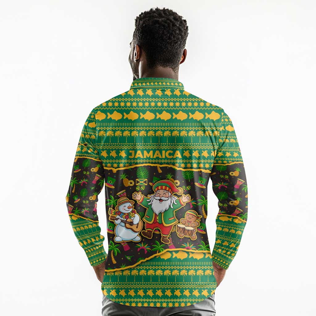 Jamaica Christmas Long Sleeve Polo Shirt Rasta Santa Snowman Gingerbread Drummer Palm Trees - African Pride