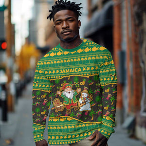 Jamaica Christmas Long Sleeve Shirt Rasta Santa Snowman Gingerbread Drummer Palm Trees - African Pride