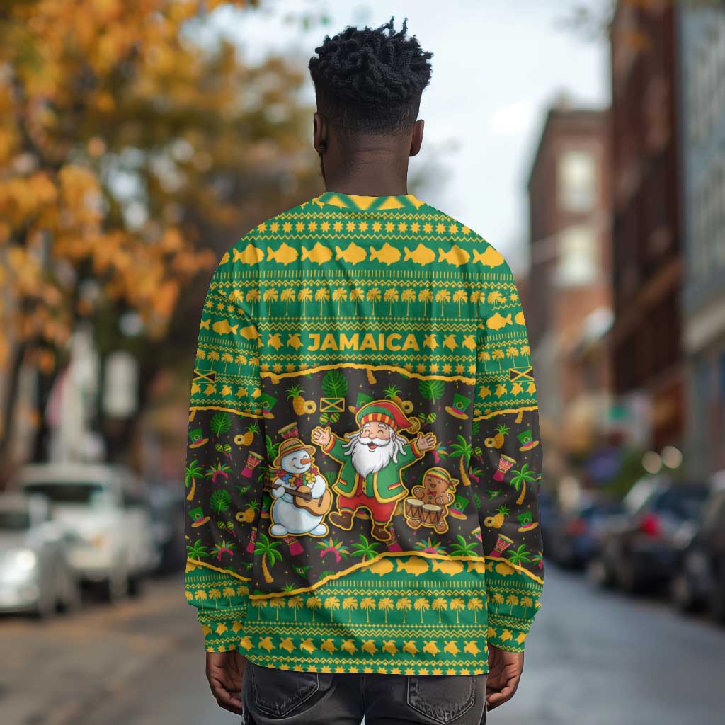 Jamaica Christmas Long Sleeve Shirt Rasta Santa Snowman Gingerbread Drummer Palm Trees - African Pride