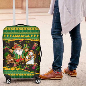 Jamaica Christmas Luggage Cover Rasta Santa Snowman Gingerbread Drummer Palm Trees - African Pride