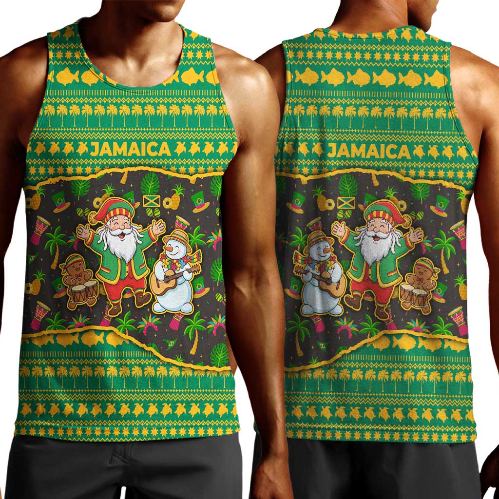 Jamaica Christmas Men Tank Top Rasta Santa Snowman Gingerbread Drummer Palm Trees - African Pride
