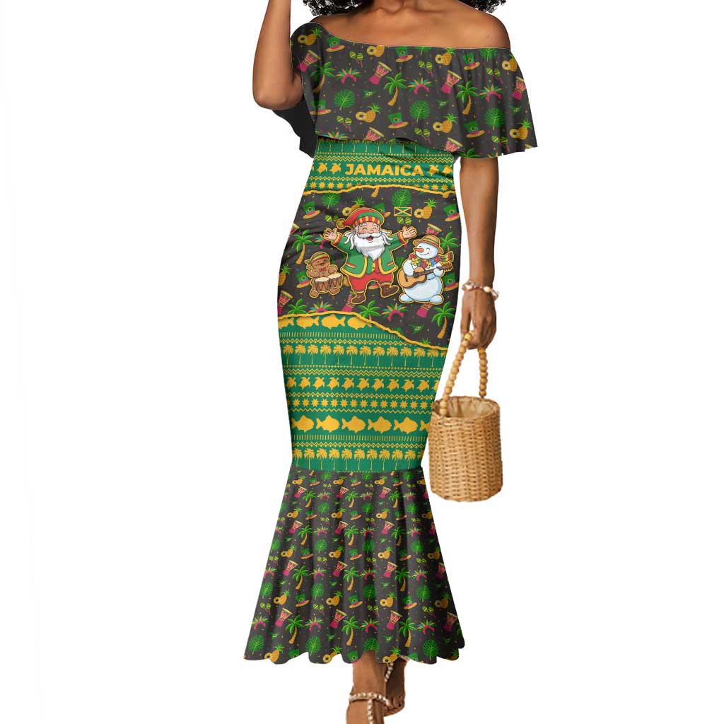 Jamaica Christmas Mermaid Dress Rasta Santa Snowman Gingerbread Drummer Palm Trees - African Pride