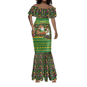 Jamaica Christmas Mermaid Dress Rasta Santa Snowman Gingerbread Drummer Palm Trees - African Pride