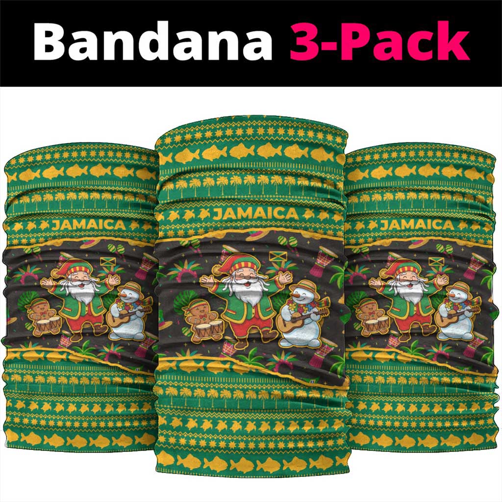 Jamaica Christmas Neck Gaiter Rasta Santa Snowman Gingerbread Drummer Palm Trees - African Pride