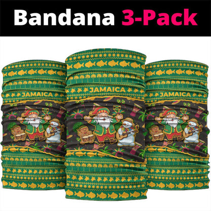 Jamaica Christmas Neck Gaiter Rasta Santa Snowman Gingerbread Drummer Palm Trees - African Pride