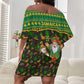 Jamaica Christmas Off Shoulder Short Dress Rasta Santa Snowman Gingerbread Drummer Palm Trees - African Pride