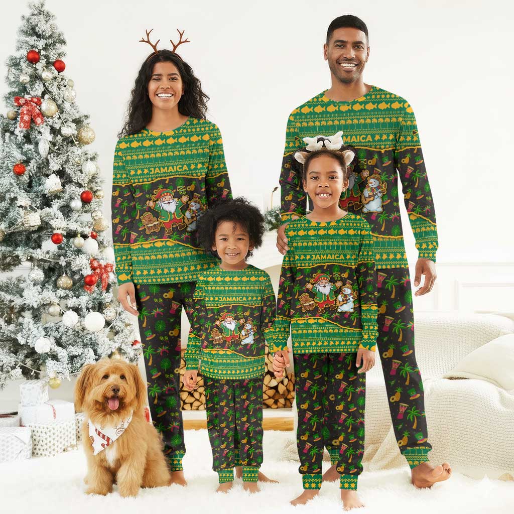 Jamaica Christmas Pajama Set Rasta Santa Snowman Gingerbread Drummer Palm Trees - African Pride