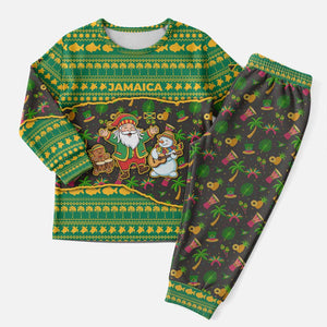 Jamaica Christmas Pajama Set Rasta Santa Snowman Gingerbread Drummer Palm Trees - African Pride