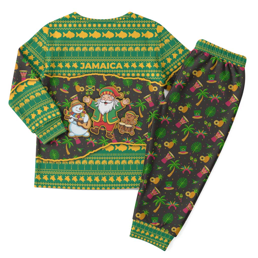 Jamaica Christmas Pajama Set Rasta Santa Snowman Gingerbread Drummer Palm Trees - African Pride