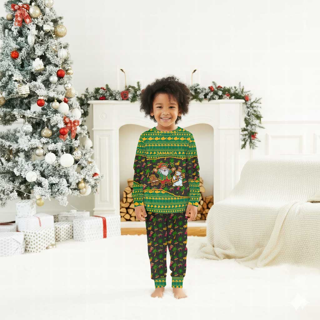 Jamaica Christmas Pajama Set Rasta Santa Snowman Gingerbread Drummer Palm Trees - African Pride