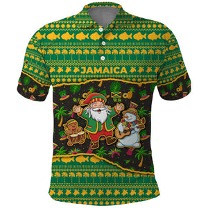 Jamaica Christmas Polo Shirt Rasta Santa Snowman Gingerbread Drummer Palm Trees - African Pride