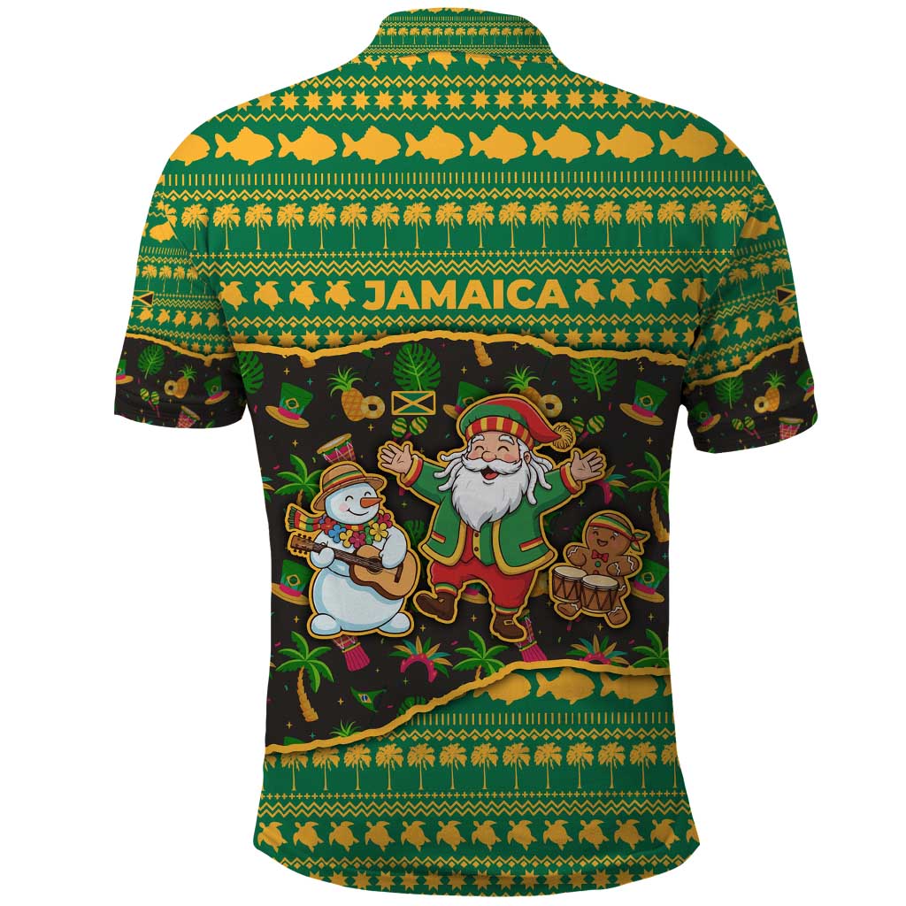 Jamaica Christmas Polo Shirt Rasta Santa Snowman Gingerbread Drummer Palm Trees - African Pride