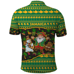 Jamaica Christmas Polo Shirt Rasta Santa Snowman Gingerbread Drummer Palm Trees - African Pride