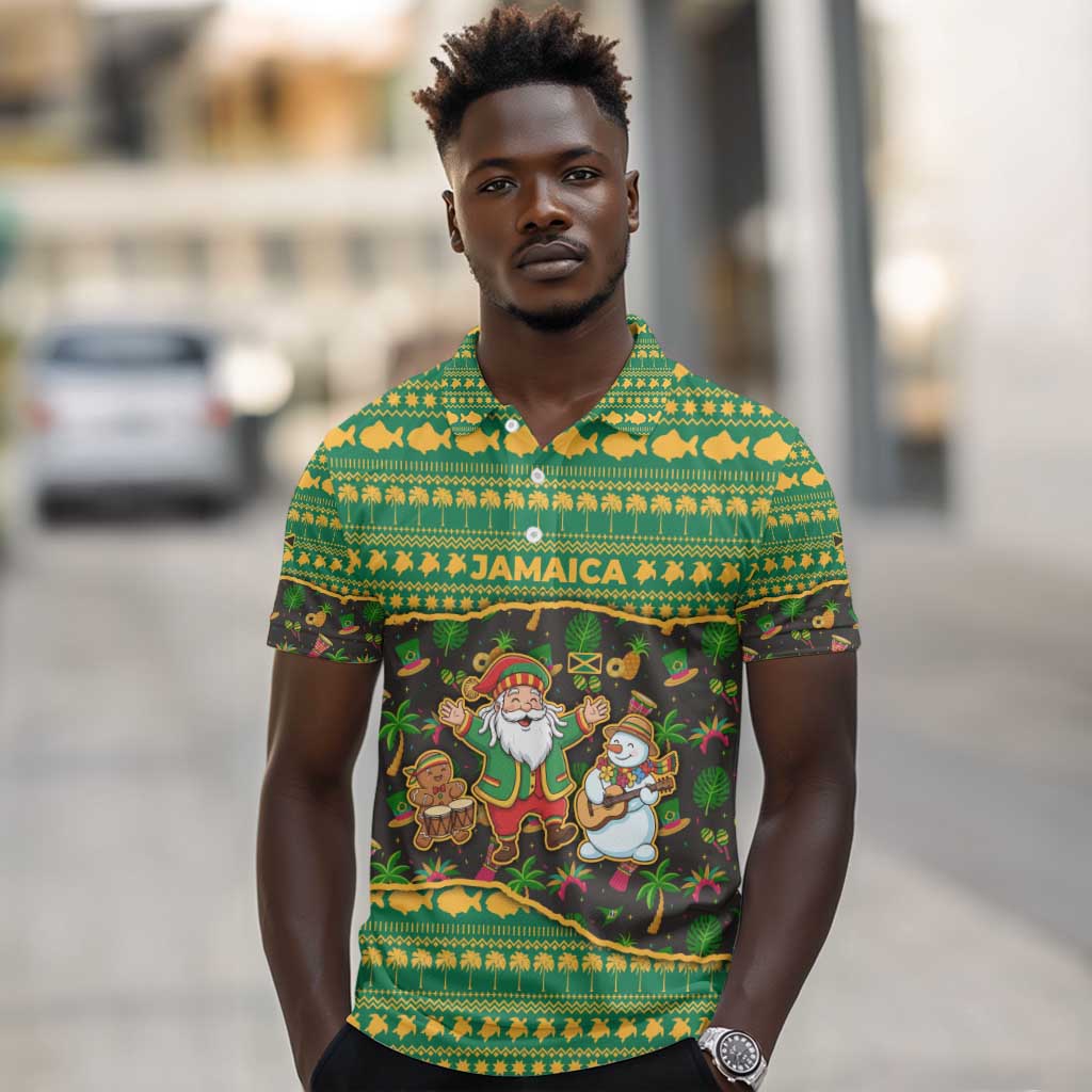 Jamaica Christmas Polo Shirt Rasta Santa Snowman Gingerbread Drummer Palm Trees - African Pride