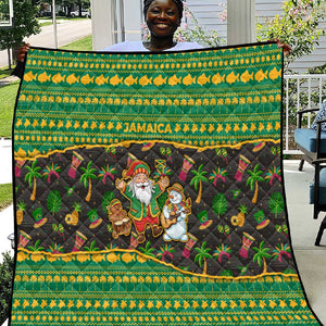 Jamaica Christmas Quilt Rasta Santa Snowman Gingerbread Drummer Palm Trees - African Pride