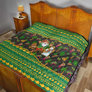 Jamaica Christmas Quilt Rasta Santa Snowman Gingerbread Drummer Palm Trees - African Pride