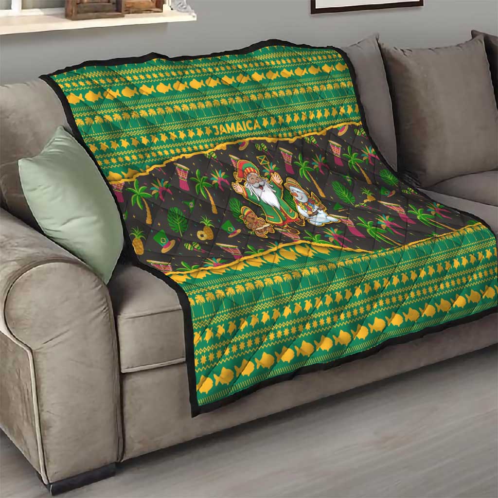 Jamaica Christmas Quilt Rasta Santa Snowman Gingerbread Drummer Palm Trees - African Pride