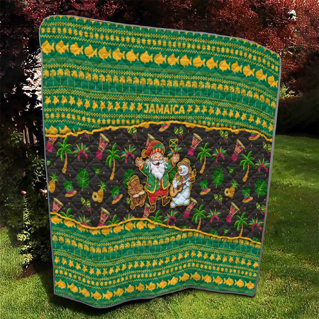 Jamaica Christmas Quilt Rasta Santa Snowman Gingerbread Drummer Palm Trees - African Pride