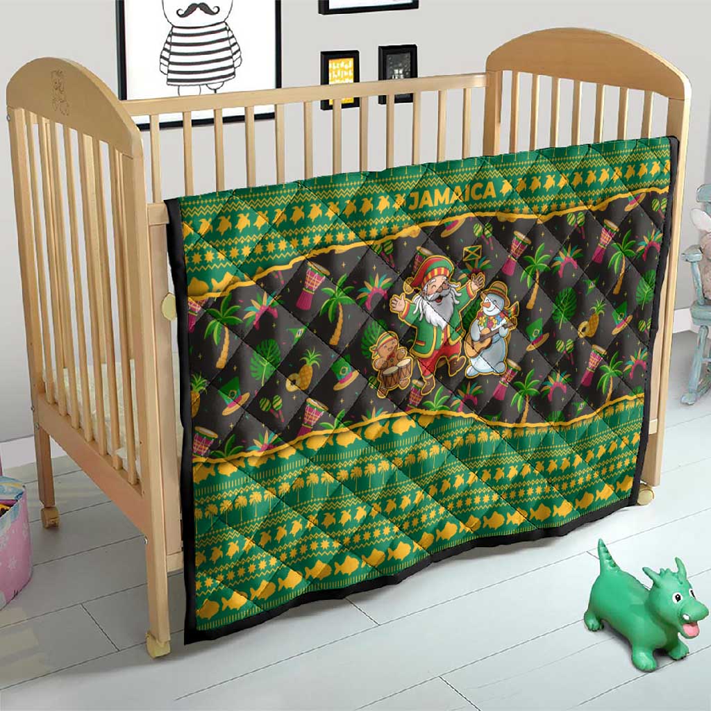 Jamaica Christmas Quilt Rasta Santa Snowman Gingerbread Drummer Palm Trees - African Pride