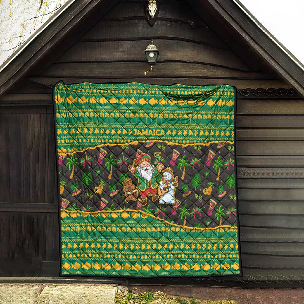 Jamaica Christmas Quilt Rasta Santa Snowman Gingerbread Drummer Palm Trees - African Pride