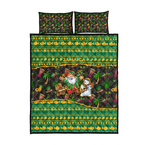 Jamaica Christmas Quilt Bed Set Rasta Santa Snowman Gingerbread Drummer Palm Trees - African Pride