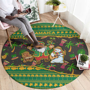 Jamaica Christmas Round Carpet Rasta Santa Snowman Gingerbread Drummer Palm Trees - African Pride