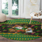 Jamaica Christmas Round Carpet Rasta Santa Snowman Gingerbread Drummer Palm Trees - African Pride