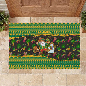 Jamaica Christmas Rubber Doormat Rasta Santa Snowman Gingerbread Drummer Palm Trees - African Pride