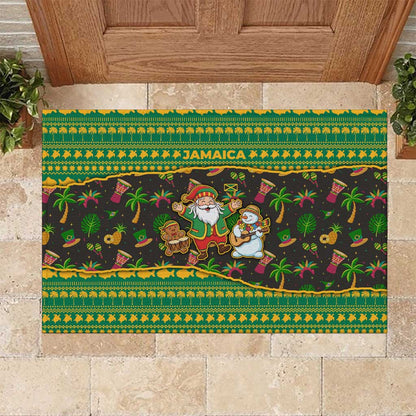 Jamaica Christmas Rubber Doormat Rasta Santa Snowman Gingerbread Drummer Palm Trees - African Pride