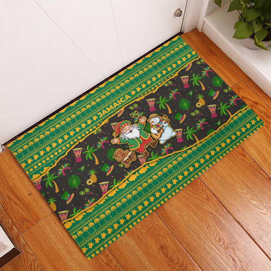 Jamaica Christmas Rubber Doormat Rasta Santa Snowman Gingerbread Drummer Palm Trees - African Pride