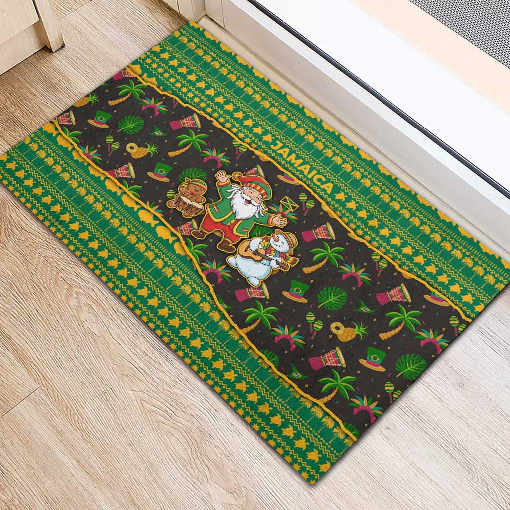Jamaica Christmas Rubber Doormat Rasta Santa Snowman Gingerbread Drummer Palm Trees - African Pride