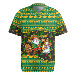 Jamaica Christmas Rugby Jersey Rasta Santa Snowman Gingerbread Drummer Palm Trees - African Pride