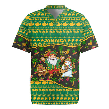 Jamaica Christmas Rugby Jersey Rasta Santa Snowman Gingerbread Drummer Palm Trees - African Pride