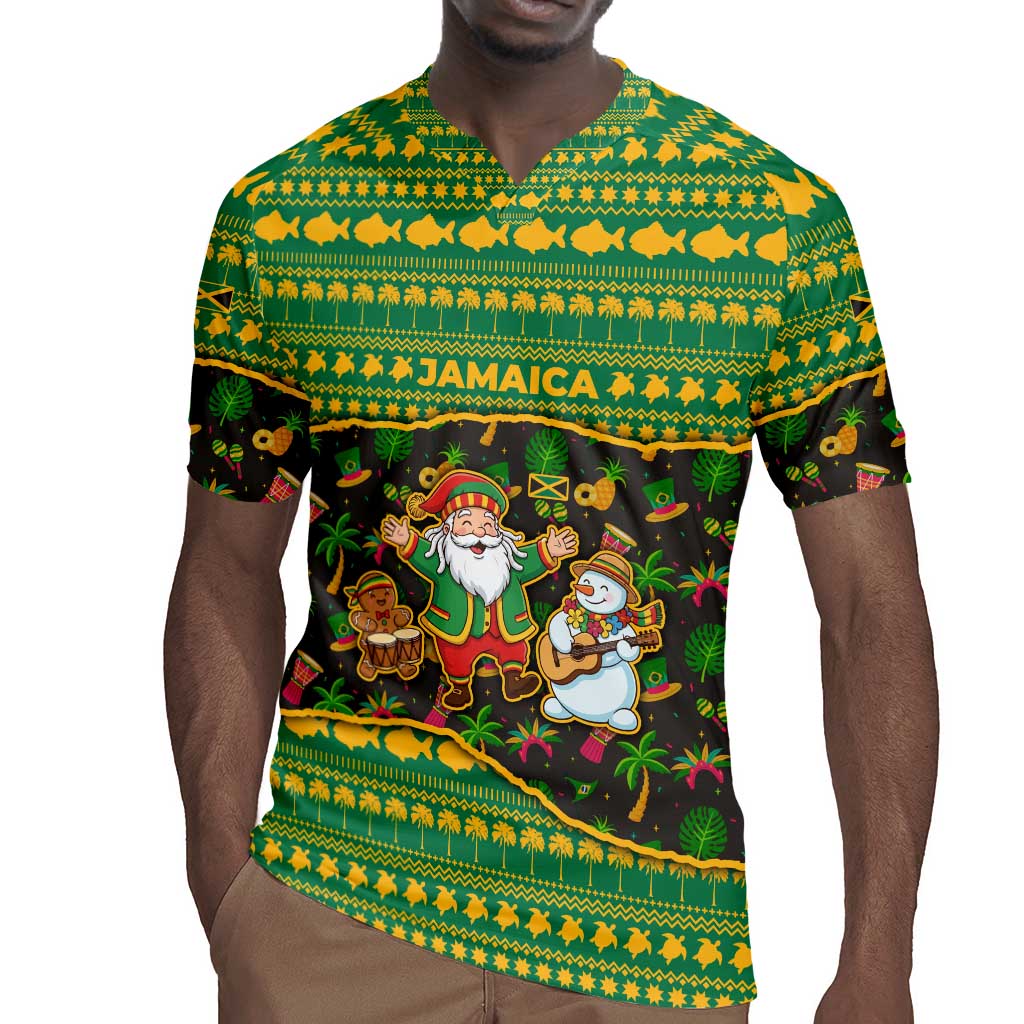 Jamaica Christmas Rugby Jersey Rasta Santa Snowman Gingerbread Drummer Palm Trees - African Pride