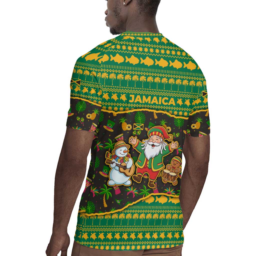 Jamaica Christmas Rugby Jersey Rasta Santa Snowman Gingerbread Drummer Palm Trees - African Pride