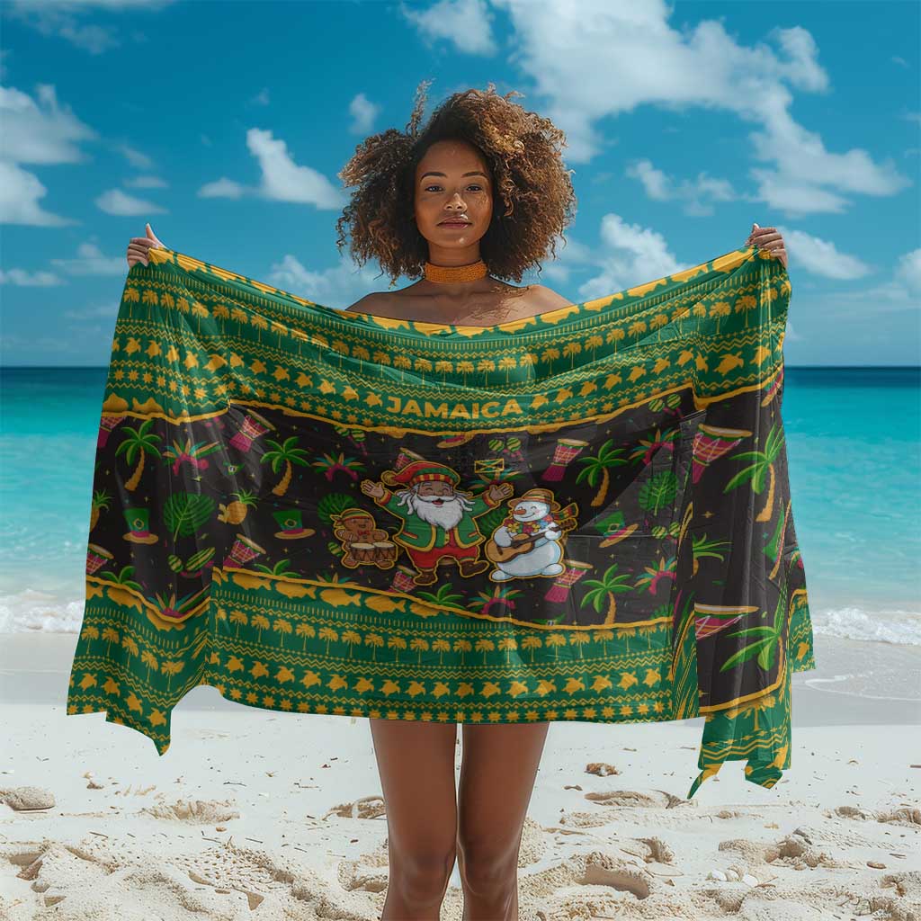 Jamaica Christmas Sarong Rasta Santa Snowman Gingerbread Drummer Palm Trees - African Pride