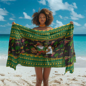 Jamaica Christmas Sarong Rasta Santa Snowman Gingerbread Drummer Palm Trees - African Pride