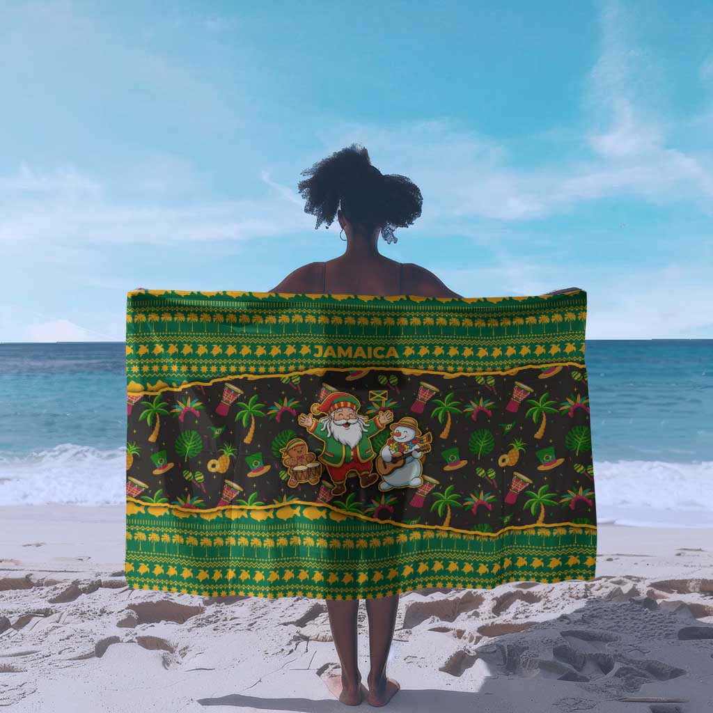 Jamaica Christmas Sarong Rasta Santa Snowman Gingerbread Drummer Palm Trees - African Pride