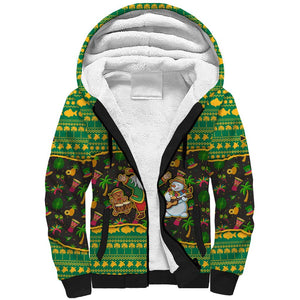 Jamaica Christmas Sherpa Hoodie Rasta Santa Snowman Gingerbread Drummer Palm Trees - African Pride