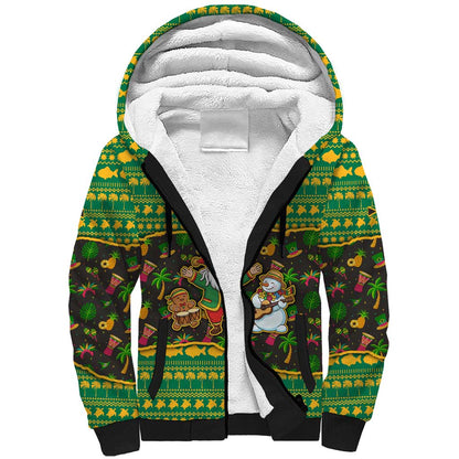 Jamaica Christmas Sherpa Hoodie Rasta Santa Snowman Gingerbread Drummer Palm Trees - African Pride