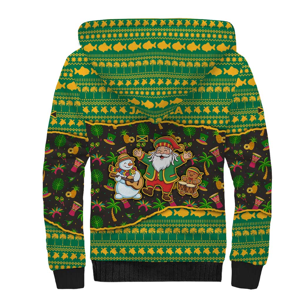 Jamaica Christmas Sherpa Hoodie Rasta Santa Snowman Gingerbread Drummer Palm Trees - African Pride