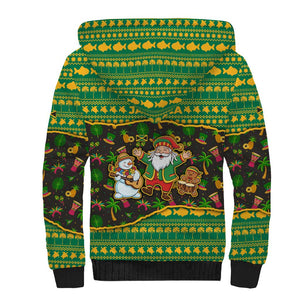 Jamaica Christmas Sherpa Hoodie Rasta Santa Snowman Gingerbread Drummer Palm Trees - African Pride