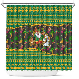Jamaica Christmas Shower Curtain Rasta Santa Snowman Gingerbread Drummer Palm Trees - African Pride