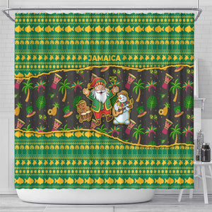 Jamaica Christmas Shower Curtain Rasta Santa Snowman Gingerbread Drummer Palm Trees - African Pride