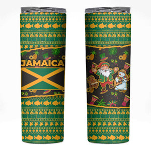 Jamaica Christmas Skinny Tumbler Rasta Santa Snowman Gingerbread Drummer Palm Trees - African Pride