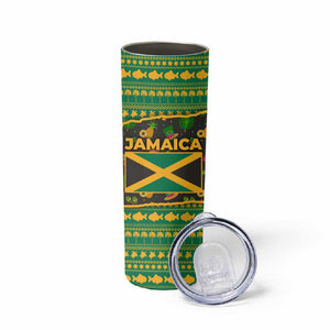 Jamaica Christmas Skinny Tumbler Rasta Santa Snowman Gingerbread Drummer Palm Trees - African Pride