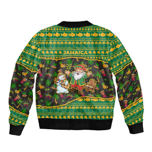 Jamaica Christmas Sleeve Zip Bomber Jacket Rasta Santa Snowman Gingerbread Drummer Palm Trees - African Pride